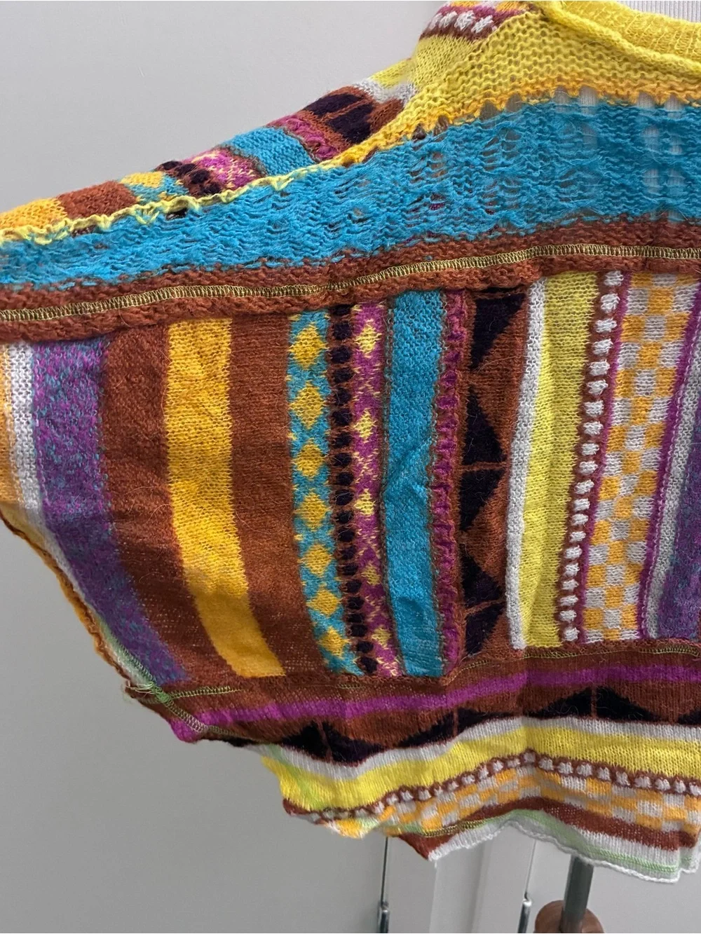 Free People Med‎ December Skies Poncho Sweater Patchwork Knit Boho Festival